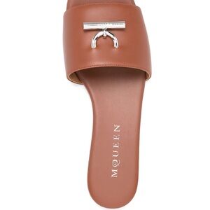 Alexander McQueen Brown Leather Mules with Silver Accent